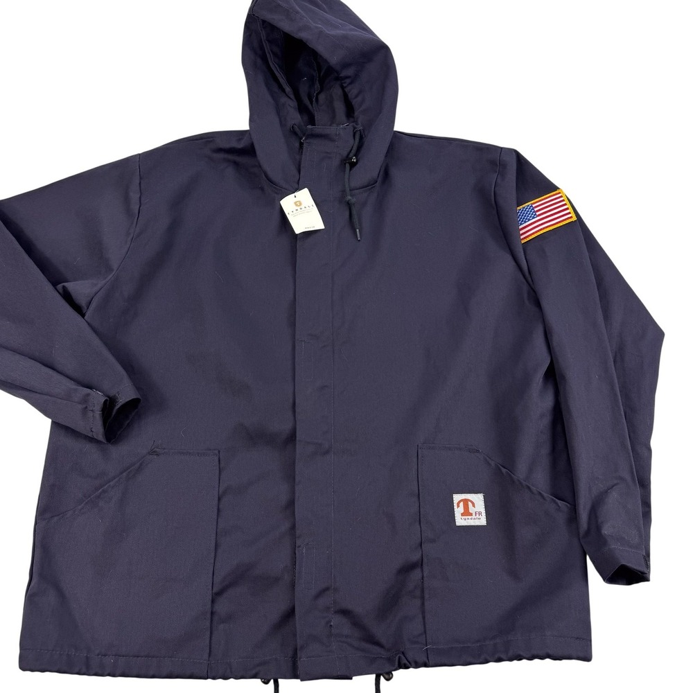 VTG Tyndale Jacket Mens XL Blue Flame Resistant Hooded Work Parka USA TS72 NEW
